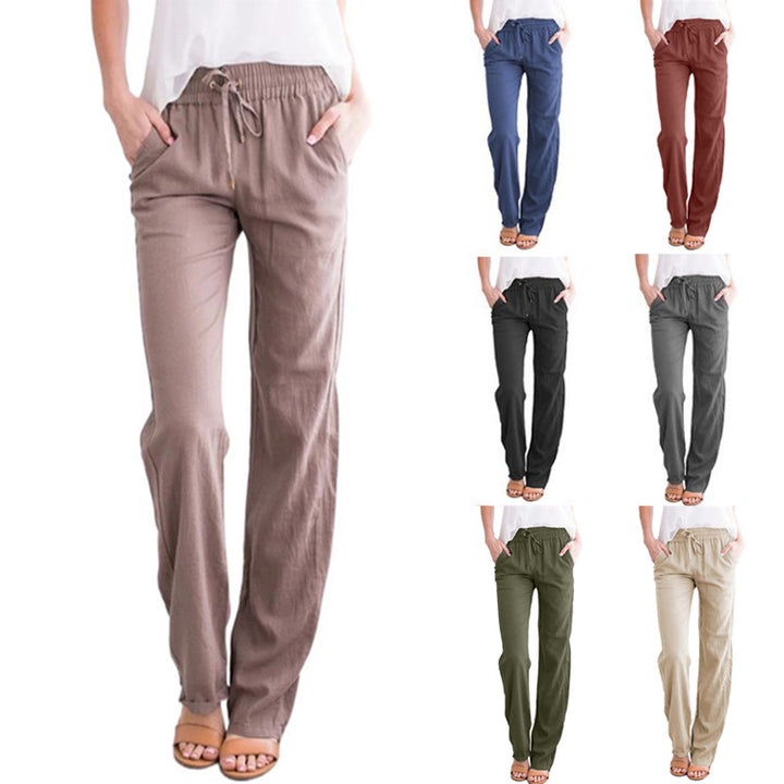 Women's lightweight linen pants with elastic waistband and wide leg Mune Fashion