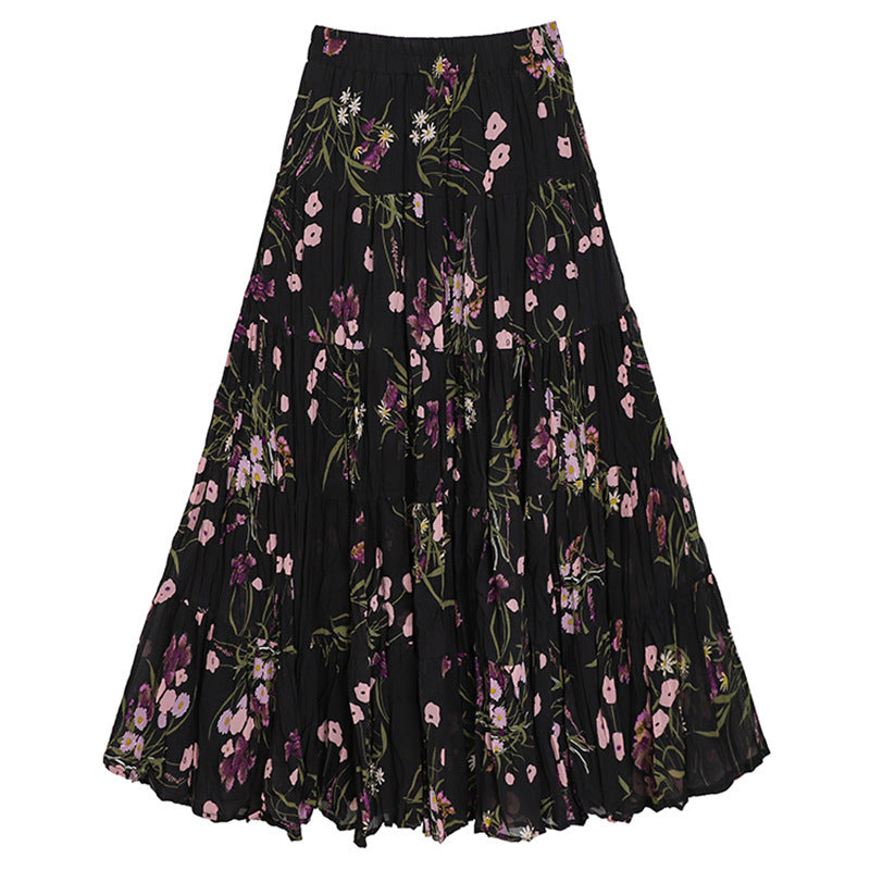 Women's flowing midi maxi skirt with multi-layered tiered design and fine pleated look Mune Fashion