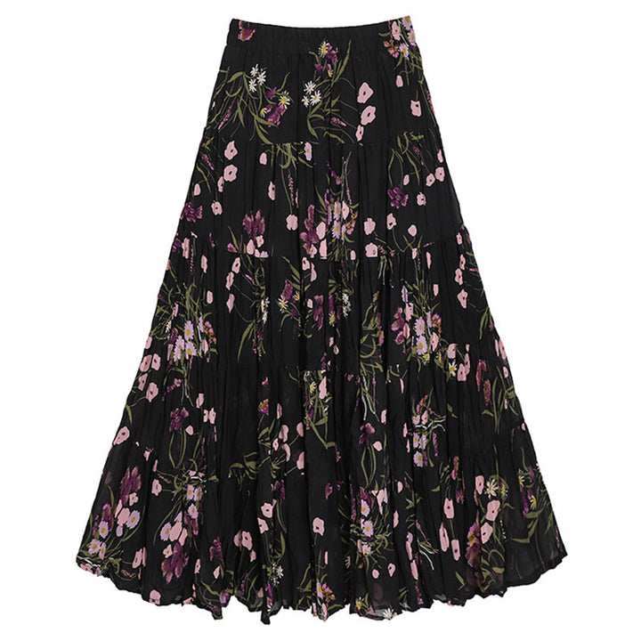 Women's flowing midi maxi skirt with multi-layered tiered design and fine pleated look Mune Fashion