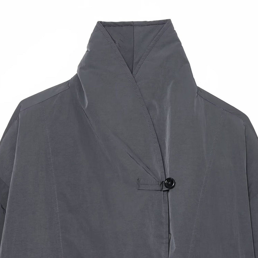 Women's Lightweight Cropped Nylon Jacket with High Funnel Neck, Oversized Cut, and Elastic Cuffs Mune Fashion