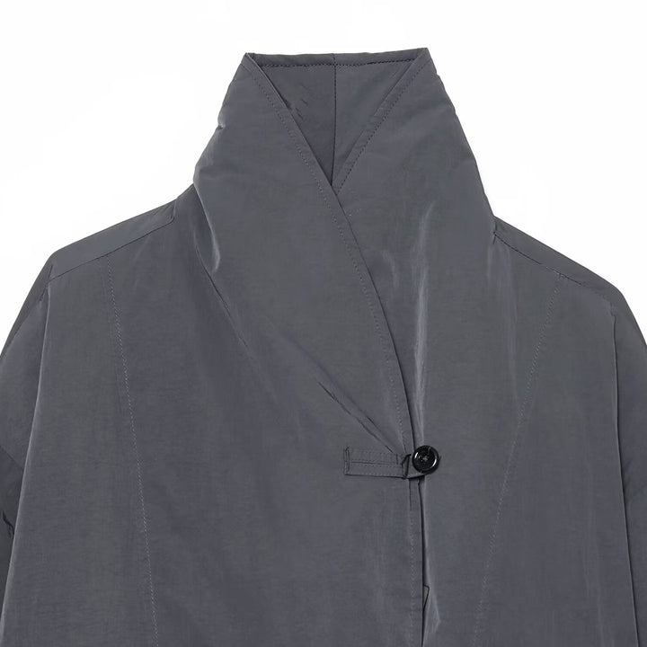 Women's Lightweight Cropped Nylon Jacket with High Funnel Neck, Oversized Cut, and Elastic Cuffs Mune Fashion