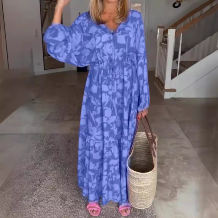 Ladies airy tiered maxi dress with V-neck tunnel waist and balloon sleeves Mune Fashion