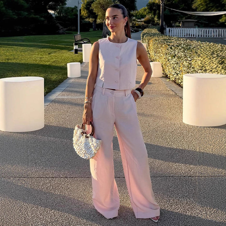 Women High-waisted wide summer pants with crease and side pockets Mune Fashion