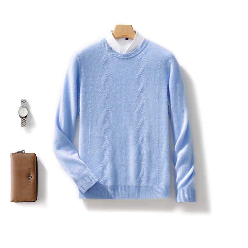 Men's Luxurious Fine Knit Crew Neck Sweater with Subtle Cable Pattern Mune Fashion