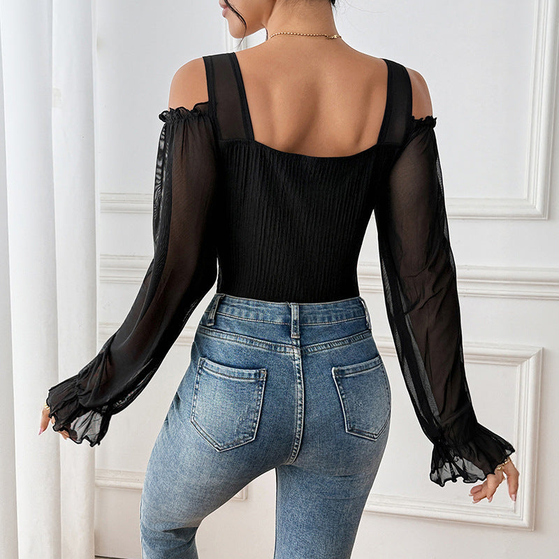Women Elegant Top with Refined Transparent Sleeves Mune Fashion