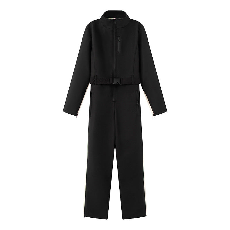 Women Functional Utility Overall with Zippers and Waist Belt Mune Fashion