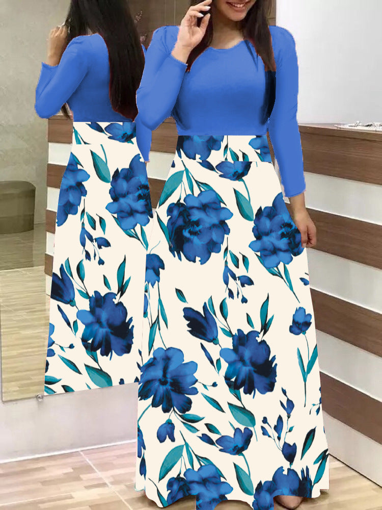Women's two-piece look maxi dress with fitted jersey top and wide floral skirt Mune Fashion