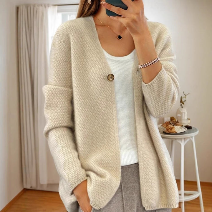 Women's structured knit cardigan with V-neck and concealed button placket Mune Fashion