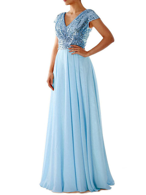 Mune | Women Dresses V-Neck Sequin Chiffon Panel Maxi Dress
