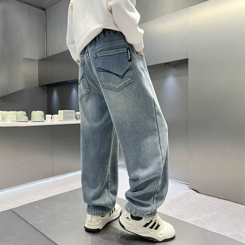Unisex fashionable wide jeans pants with elastic waistband Mune Fashion