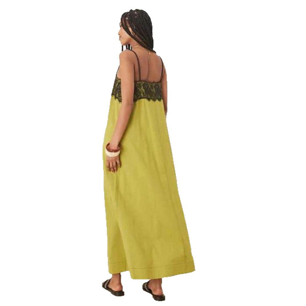 Women's nightgown inspired maxi dress with lace bustier and narrow spaghetti straps Mune Fashion