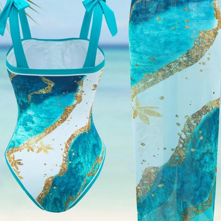 Women Elegant One-Piece Swimsuit with Matching Beach Skirt Mune Fashion