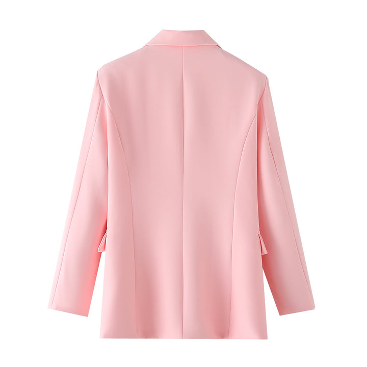 Women's elegant long blazer with decorative knot closures and flap pockets Mune Fashion