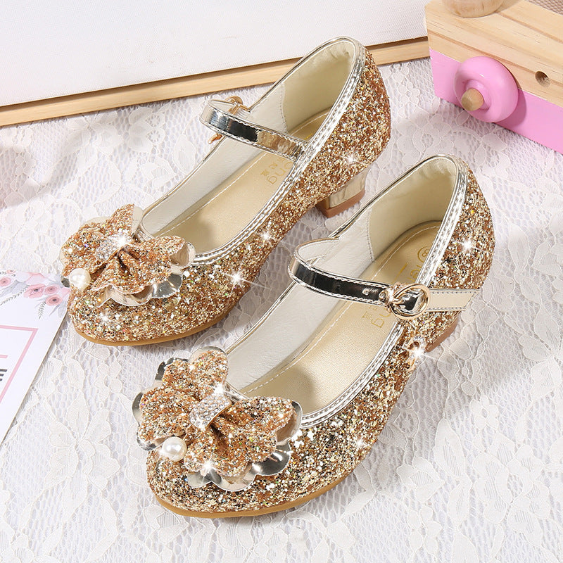 Girls Glittering Ballet Flats with Bow Applique Mune Fashion