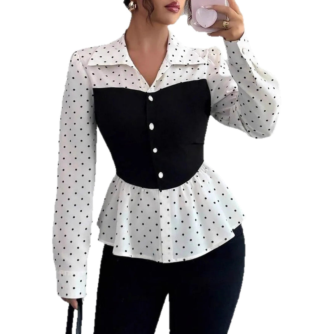 Ladies two-piece blouse with corset look and peplum drape
