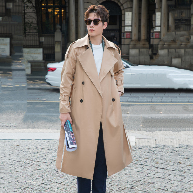 Men's Double-Breasted Trench Coat with Waist Belt and Epaulettes Mune Fashion