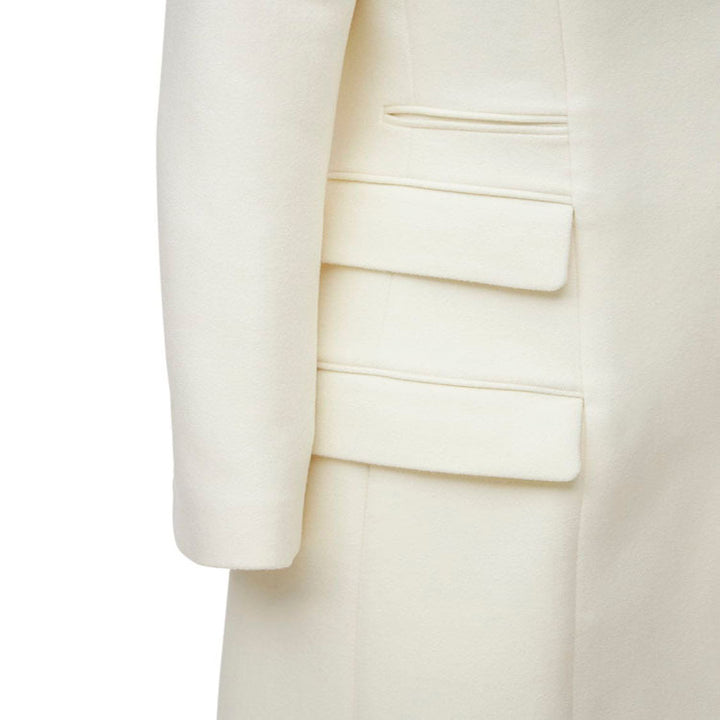 Women's long coat in a minimalist blazer style with concealed button placket and triple flap pocket Mune Fashion