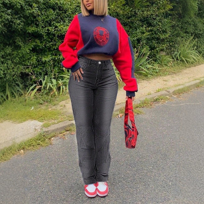 Women's high-waisted straight denim pants with shaping waistband and longer leg Mune Fashion