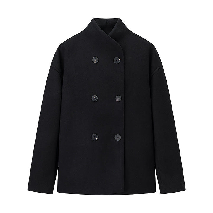 Women’s Oversized Wool Jacket with Double Button Placket and Modern Stand-Up Collar Mune