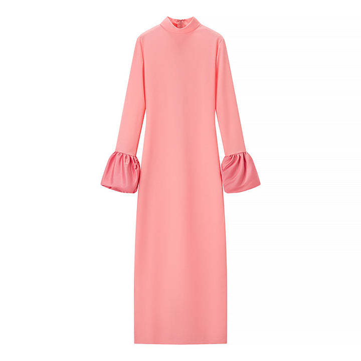 Women's Maxi Dress with Stand Collar and Ruffled Flounce Sleeves Mune Fashion