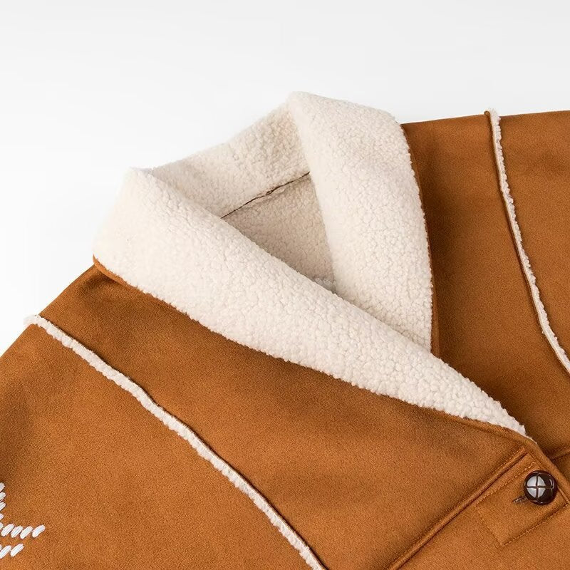 Women’s knitted jacket in lambskin look with shawl collar Mune Fashion