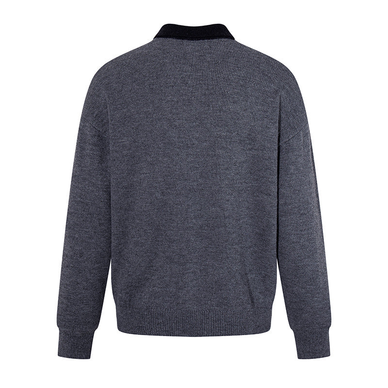 Men's polo shirt-knit sweater with button placket, chest pocket, and contrast collar Mune Fashion