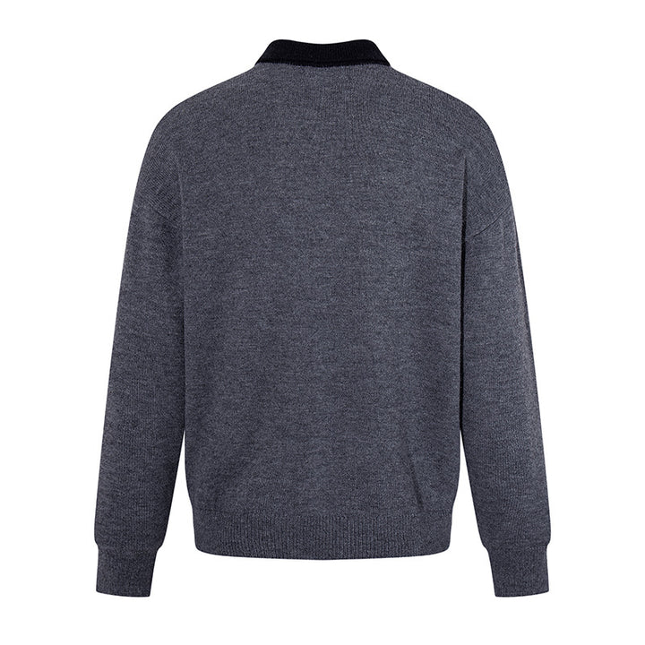Men's polo shirt-knit sweater with button placket, chest pocket, and contrast collar Mune Fashion