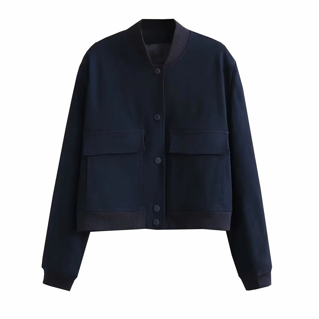 Women's short-cut utility bomber jacket with flap pockets and fine ribbed finishes Mune Fashion