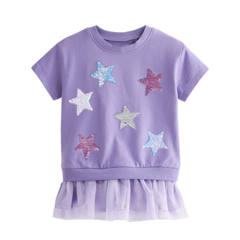 Girls T-Shirt with sparkling stars and tulle skirt Mune Fashion