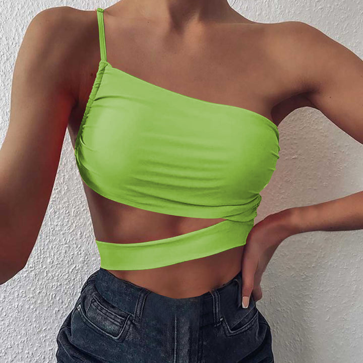 Women's asymmetrical crop top with elegant wrap design Mune Fashion