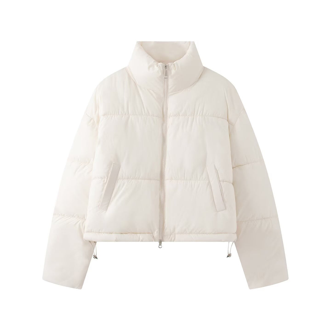 Women's Cropped Oversize Puffer Jacket with High Stand Collar and Two-Way Zipper Mune Fashion