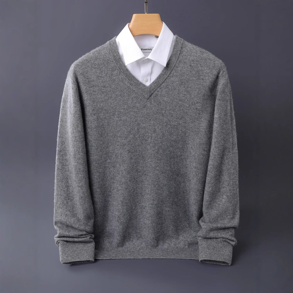 Men's fine V-neck sweater made from merino-cashmere blend with ribbed cuffs Mune Fashion