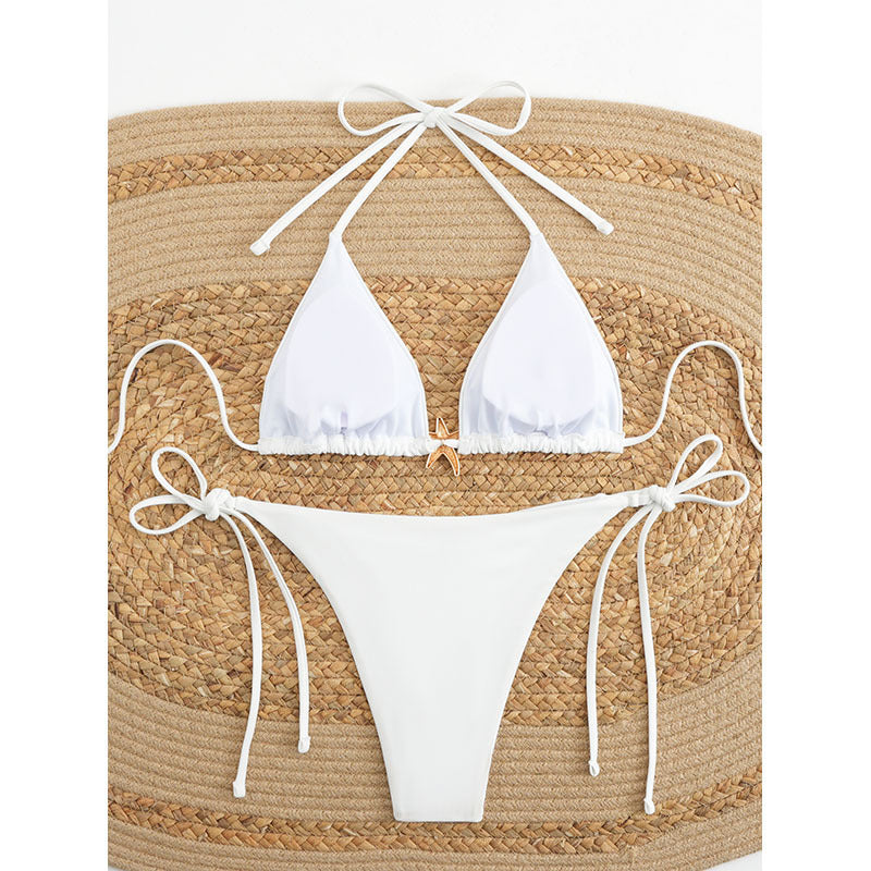 Women's triangle bikini with narrow straps and decorative pendant Mune Fashion