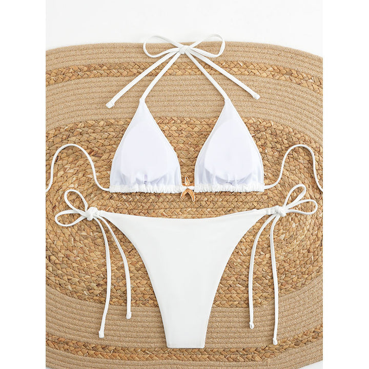 Women's triangle bikini with narrow straps and decorative pendant Mune Fashion