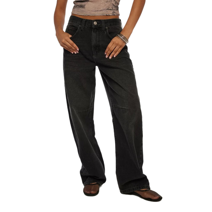 Women's high-cut wide denim pants with knee patch and extra wide leg Mune Fashion