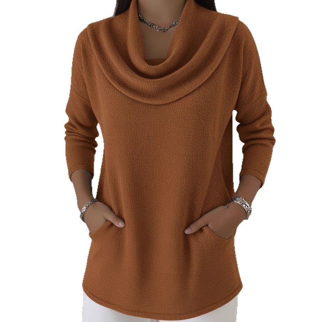 Women's Cozy Fine Knit Sweater with Shawl Collar and Pockets Mune Fashion