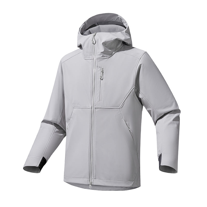 Men's softshell hooded sweatshirt jacket with stretch windbreak, ergonomic cut and chest zipper Mune Fashion
