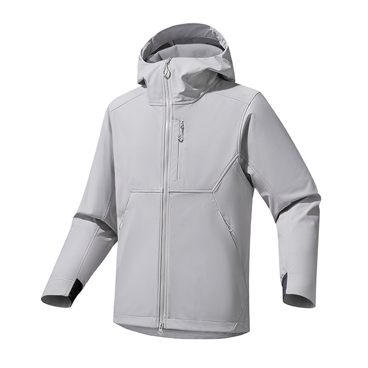 Men's softshell hooded sweatshirt jacket with stretch windbreak, ergonomic cut and chest zipper Mune Fashion