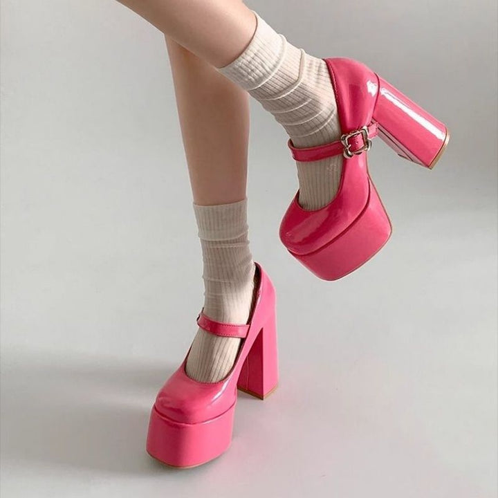 Women's Platform Mary Jane Pumps with High Platform and Sculpted Block Heel Mune Fashion