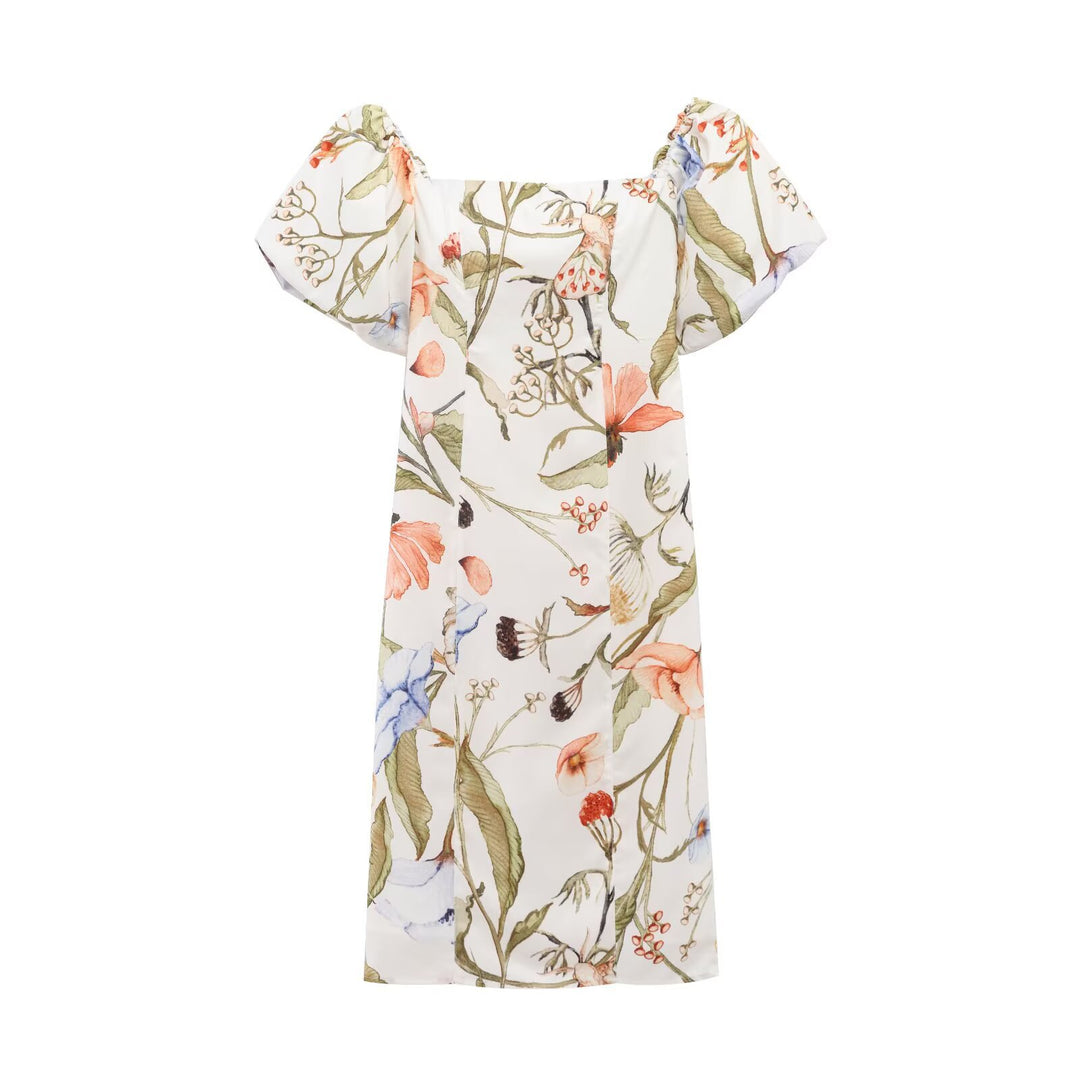 Women's wide linen pants with high waist, palazzo cut and floral watercolor print Mune Fashion