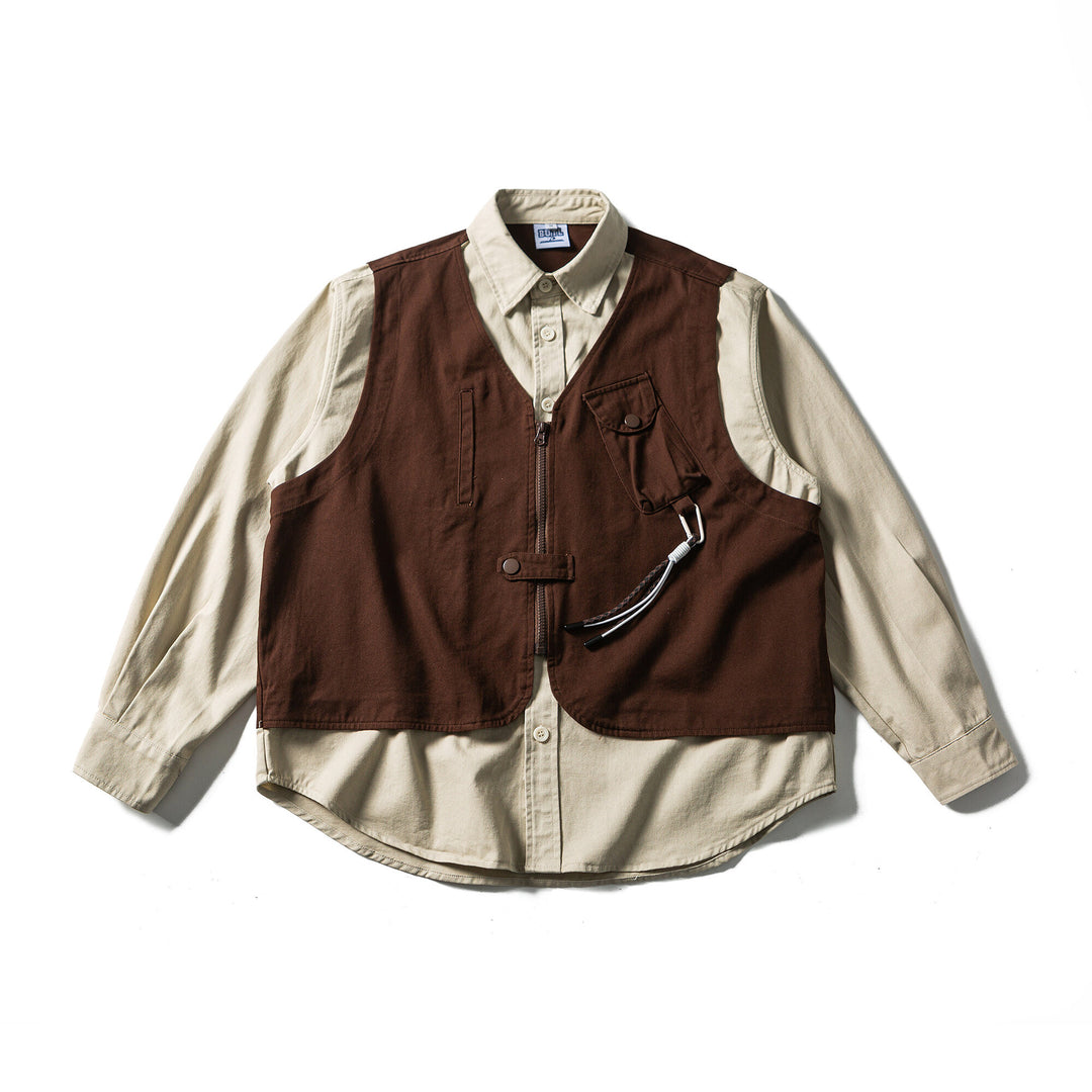 Men's utility vest with multifunctional pockets, half zip and integrated shirt layer Mune Fashion