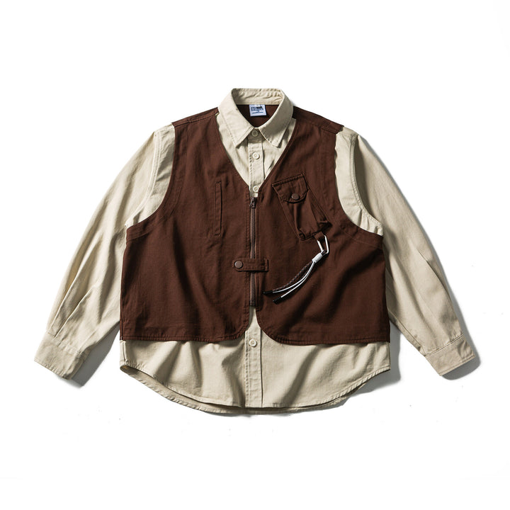 Men's utility vest with multifunctional pockets, half zip and integrated shirt layer Mune Fashion