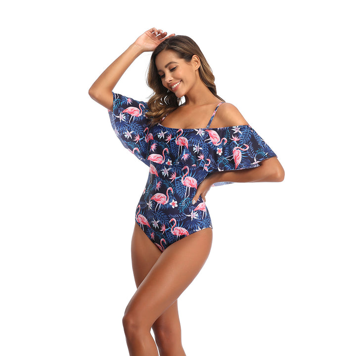 Women's One-Piece Swimsuit with Ruffle Details and Floral Pattern Mune Fashion
