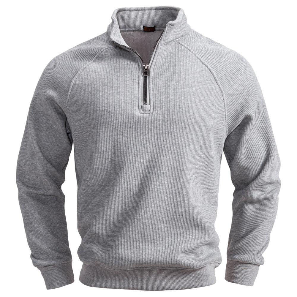 Men's fine ribbed half-zip pullover with stand-up collar, raglan sleeves, and elastic cuffs Mune Fashion
