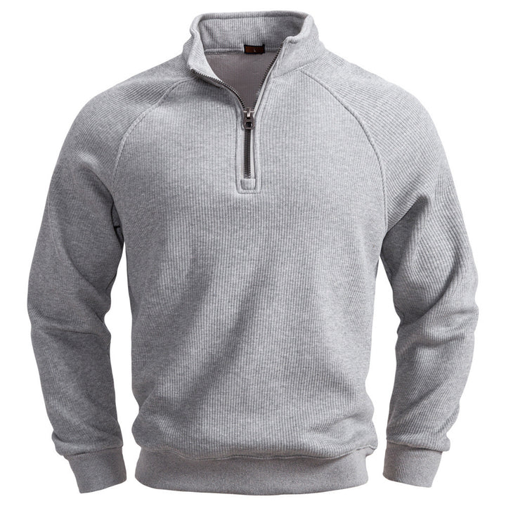 Men's fine ribbed half-zip pullover with stand-up collar, raglan sleeves, and elastic cuffs Mune Fashion