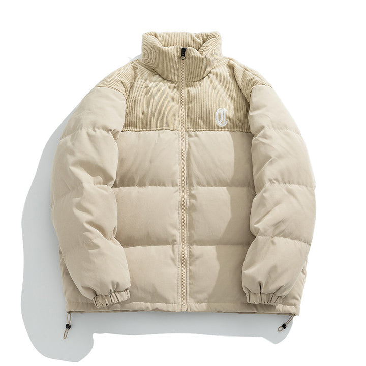 Women Padded Quilted Jacket with Cord Insert, Stand-up Collar and Zipper Mune Fashion