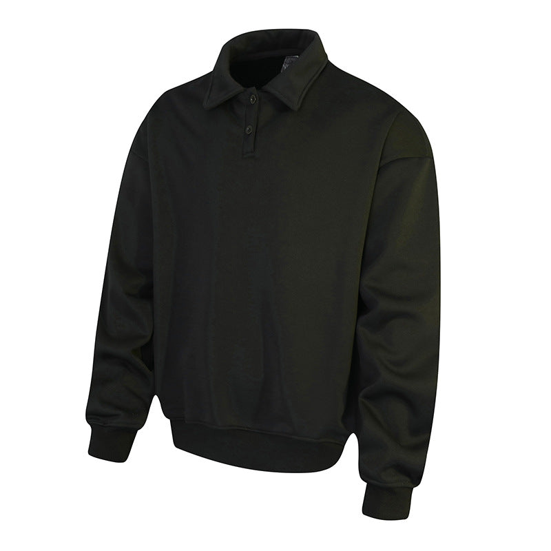 Men's Polo Sweatshirt in Oversize Relaxed Fit with Ribbed Cuffs and Button Placket Mune Fashion