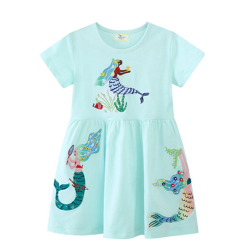 Girls Cotton Dress with Cute Mermaid Design Mune Fashion