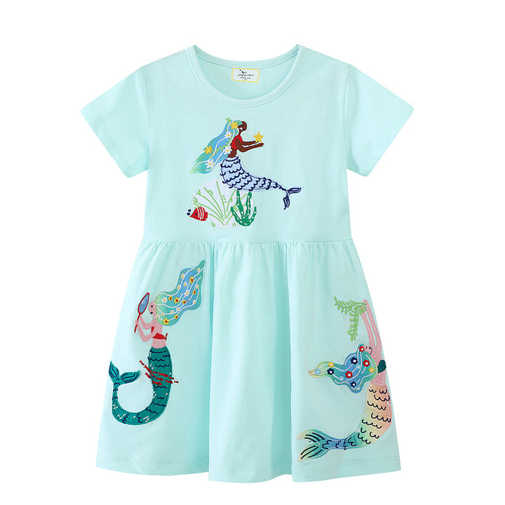 Girls Cotton Dress with Cute Mermaid Design Mune Fashion