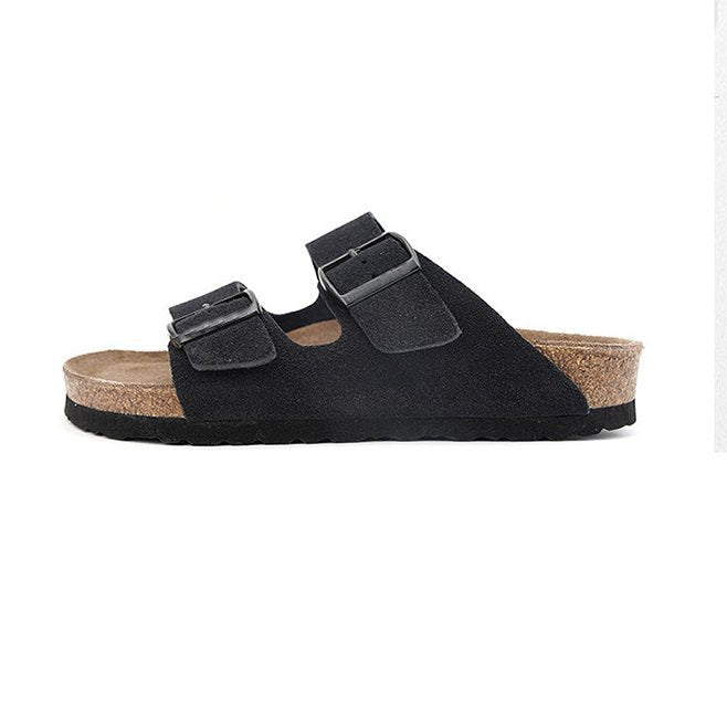 Unisex cork footbed slides with adjustable double straps made of suede Mune Fashion